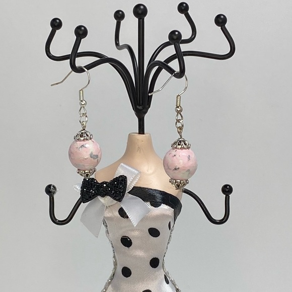 Unique Handmade Polymer Clay Pink & White Earrings - Picture 2 of 12